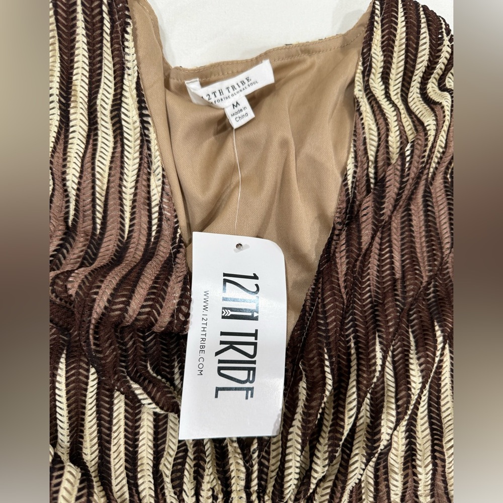 12th Tribe Brown Striped Mini Dress with Cutouts - Picture 4 of 4